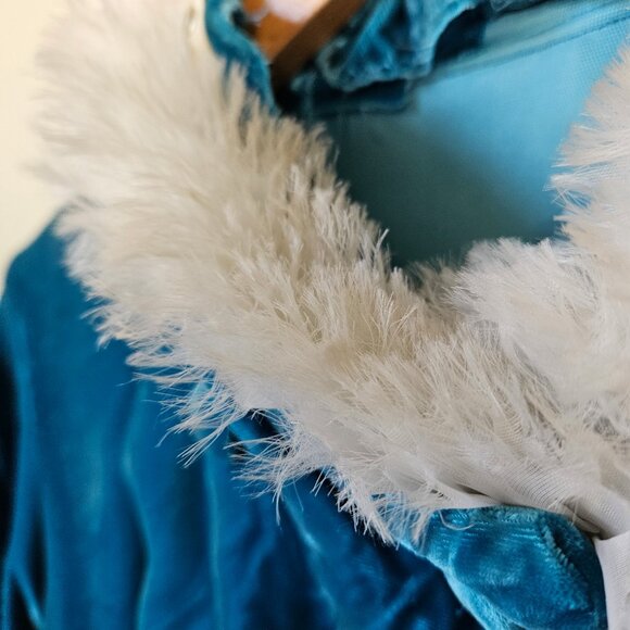 Vintage 60s Mod Blue Velvet Empire Waist Winter Ice Jacket Coat Faux Fur XS - Picture 4 of 10